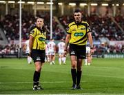 2 September 2016; Referee: Marius Mitrea (Italy) right, along with Assistant Referee Helen O’Reilly (Ireland) checking the TMO for Ulsters first try during the Guinness PRO12 Round 1 match between Ulster and Newport Gwent Dragons at the Kingspan Stadium, Belfast.   Photo by Oliver McVeigh/Sportsfile
