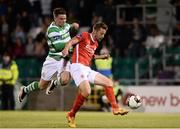 2 September 2016; Ger O’Brien of St Patricks Athletic  in action against Dean Clarke of Shamrock Rovers during the SSE Airtricity League Premier Division match between Shamrock Rovers and St Patrick's Athletic in Tallaght Stadium in Tallaght, Dublin.  Photo by Sam Barnes/Sportsfile