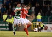 2 September 2016; Ger O’Brien of St Patricks Athletic  in action against Dean Clarke of Shamrock Rovers during the SSE Airtricity League Premier Division match between Shamrock Rovers and St Patrick's Athletic in Tallaght Stadium in Tallaght, Dublin.  Photo by Sam Barnes/Sportsfile