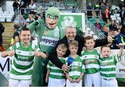 2 September 2016; Shamrock Rovers mascots with Hooperman and RTE's Tony O'Donoghue ahead of SSE Airtricity League Premier Division match between Shamrock Rovers and St Patrick's Athletic in Tallaght Stadium in Tallaght, Dublin.  Photo by Sam Barnes/Sportsfile