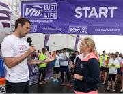 3 September 2016; Niall 'Bressie' Breslin, left, gives a few words of encouragement to the runners ahead of the Vhi A Lust for Life run series inaugural event in Galway racecourse. The run, in conjunction with the Irish Independent, saw runners, walkers and joggers of all abilities complete a unique 5km route around one of Ireland’s premier racing destinations. Funds raised go towards local athletics clubs in the area, and to the running of A Lust For Life, which is a not for profit social enterprise. The mental health organisation Aware is also a charity partner. Galway Racecourse, Ballybrit, Galway. Photo by Seb Daly/Sportsfile