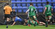 3 September 2016; Daragh Kelly of Leinster goes over to score his side's first try during the U18 Clubs Interprovincial Series Round 1 match between Leinster and Connacht at Donnybrook Stadium in Donnybrook, Dublin. Photo by Stephen McCarthy/Sportsfile