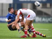 3 September 2016; Scott Penny of Leinster in action against Mark Thompson, left, and Jamie Macartney of Ulster during the U18 Schools Interprovincial Series Round 2 match between Leinster and Ulster at Donnybrook Stadium in Donnybrook, Dublin. Photo by Stephen McCarthy/Sportsfile