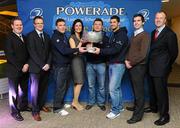 6 December 2010; Leinster players, from left, Andrew Conway, Brian O'Driscoll, and Rob Kearney with Powerade representatives, from left, Cathal Garvey, Robert Crabbe, Erica Roseingrave, Tommy Flynn and John Coffey ahead of performing the  Powerade Leinster Schools Cup Competition Draws. Aviva Stadium, Lansdowne Road. Picture credit: Stephen McCarthy / SPORTSFILE