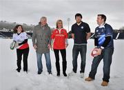 8 December 2010; Pictured at the launch of Volkswagen’s sponsorship announcement of RTÉ’s Magners League coverage is, left to right, Maeve McCarey, Volkswagen Marketing, RTE pundit Brent Pope, Geraldine O’Leary, Commercial Director, RTÉ TV, Leinster player and Volkswagen ambassadors Shane Horgan and Dermot Rigely, Cross Media Manager, RTÉ Sport. The 10th season of the tournament sees the Magners League expanded to four nations as Italy joins Ireland, Scotland and Wales in a 12-team cross-border competition with two new Italian super sides, Benetton Treviso and Aironi Rugby, joining the fray. The sponsorship further enhances Volkswagen’s emerging status in the Irish rugby scene, with the car brand sponsoring several players and also joining forces with Leinster Rugby in 2009 to become the Official Car Partner of the Leinster Team. RDS, Ballsbridge, Dublin. Picture credit: David Maher / SPORTSFILE