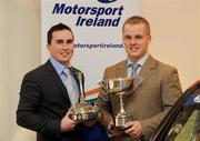 7 December 2010; Young Racing Driver of the Year Patrick McKenna, left, with the Dunlop Sexton Trophy and Young Rally Driver of the Year Robert Barrable, with the Billy Coleman Award, both from Swords, Co. Dublin, at the Dunlop Champions of Irish Motorsport Awards Lunch 2010. The Crowne Plaza Hotel Northwood, Santry, Dublin. Picture credit: Brendan Moran / SPORTSFILE