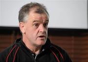 7 December 2010; Ulster head coach Brian McLaughlin speaking during a press conference ahead of their Heineken Cup, Pool 4, Round 3, game against Bath on Saturday. Ulster Rugby Press Conference, Newforge Country Club, Belfast, Co. Antrim. Picture credit: Oliver McVeigh / SPORTSFILE