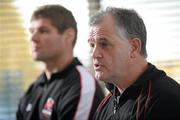 7 December 2010; Ulster head coach Brian McLaughlin speaking during a press conference ahead of their Heineken Cup, Pool 4, Round 3, game against Bath on Saturday. Ulster Rugby Press Conference, Newforge Country Club, Belfast, Co. Antrim. Picture credit: Oliver McVeigh / SPORTSFILE