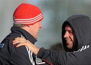 8 December 2010; Munster's Denis Leamy, right, with team-mate Paul O'Connell during squad training ahead of their Heineken Cup, Pool 3, Round 3, game against Ospreys on Sunday. Munster Rugby Squad Training, Garryowen RFC, Dooradoyle, Limerick. Picture credit: Brian Lawless / SPORTSFILE