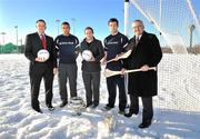 8 December 2010; Sean Martyn, far right, Ulster Bank, with, from left to right, Ray O'Brien, Chairman of Higher Education GAA Council, John O'Loughlin, UCD, Darran O'Sullivan, Kerry footballer and Ulster Bank GAA star, and Craig Dias, UCD, pictured today at the 2010 Higher Education Championship Draws in University College Dublin. Dublin City University and NUI Galway will defend their respective Ulster Bank Sigerson and Fitzgibbon Cup crowns in the highly anticipated 2011 Championships. Ulster Bank Higher Education Championship Draws, University College Dublin, Belfield, Dublin. Picture credit: David Maher / SPORTSFILE
