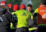 8 December 2010; Munster's Ronan O'Gara speaks with his team-mates during squad training ahead of their Heineken Cup, Pool 3, Round 3, game against Ospreys on Sunday. Munster Rugby Squad Training, Garryowen RFC, Dooradoyle, Limerick. Picture credit: Brian Lawless / SPORTSFILE