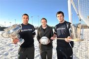 8 December 2010; Darran O'Sullivan, centre, Kerry footballer and Ulster Bank GAA star, with UCD players John O'Loughlin, right, and Craig Dias, pictured today at the 2010 Higher Education Championship Draws in University College Dublin. Dublin City University and NUI Galway will defend their respective Ulster Bank Sigerson and Fitzgibbon Cup crowns in the highly anticipated 2011 Championships. Ulster Bank Higher Education Championship Draws, University College Dublin, Belfield, Dublin. Picture credit: David Maher / SPORTSFILE