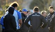 8 December 2010; Leinster head coach Joe Schmidt speaks to his players during squad training ahead of their Heineken Cup, Pool 2, Round 3, game against ASM Clermont Auvergne on Sunday. Leinster Rugby squad training, Skerries RFC, Skerries, Co. Dublin. Picture credit: Barry Cregg / SPORTSFILE