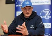 8 December 2010; Leinster head coach Joe Schmidt during a press conference ahead of their Heineken Cup, Pool 2, Round 3, game against ASM Clermont Auvergne on Sunday. Leinster Rugby Press Conference, David Lloyd Riverview, Clonskeagh, Co. Dublin. Picture credit: Barry Cregg / SPORTSFILE