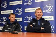 10 December 2010; Leinster's Leo Cullen, right, with head coach Joe Schmidt, speaking during a press conference ahead of their Heineken Cup, Pool 2, Round 3, game against ASM Clermont Auvergne on Sunday. Leinster Rugby press conference, David Lloyd Riverview, Clonskeagh, Co. Dublin. Picture credit: Matt Browne / SPORTSFILE