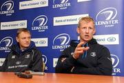 10 December 2010; Leinster's Leo Cullen, right, with head coach Joe Schmidt, speaking during a press conference ahead of their Heineken Cup, Pool 2, Round 3, game against ASM Clermont Auvergne on Sunday. Leinster Rugby press conference, David Lloyd Riverview, Clonskeagh, Co. Dublin. Picture credit: Matt Browne / SPORTSFILE
