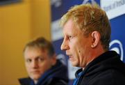 10 December 2010; Leinster's Leo Cullen, right, with head coach Joe Schmidt, speaking during a press conference ahead of their Heineken Cup, Pool 2, Round 3, game against ASM Clermont Auvergne on Sunday. Leinster Rugby press conference, David Lloyd Riverview, Clonskeagh, Co. Dublin. Picture credit: Matt Browne / SPORTSFILE