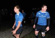 10 December 2010; Leinster player Brendan Macken, left, and Stephen Keogh make their way to the dressing room following a floodlight failure, resulting in the game being refixed for Saturday 11th December at 2pm in Dr. Hickey Park, Greystones RFC, Co. Wicklow. British & Irish Cup, Leinster v Plymouth Albion, Skerries RFC, Holmpatrick, Skerries, Co. Dublin. Picture credit: Stephen McCarthy / SPORTSFILE