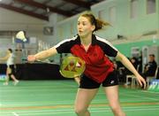 11 December 2010; Chloe Magee, Ireland, who is paired with her brother Sam Magee, during their Quarter Final, Mixed Doubles, win against Robin Middleton and Heather Olver, England. Yonex Irish International Badminton Championship, Baldoyle Badminton Centre, Dublin. Picture credit: Matt Browne / SPORTSFILE