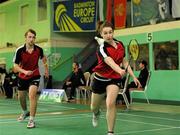 11 December 2010; Chloe Magee, right, Ireland, in action with her brother Sam Magee during their Quarter Final, Mixed Doubles, win against Robin Middleton and Heather Olver, England. Yonex Irish International Badminton Championship, Baldoyle Badminton Centre, Dublin. Picture credit: Matt Browne / SPORTSFILE