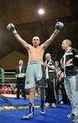 10 December 2010; Anthony 'The Pride' Fitzgerald, celebrates after victory over Keith Hammond. WBF Intercontinental Title Fight, Anthony 'The Pride' Fitzgerald v Keith Hammond, National Basketball Arena, Tallaght, Dublin. Picture credit: David Maher / SPORTSFILE