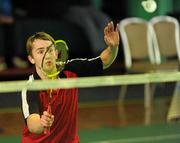 11 December 2010; Sam Magee, Ireland, who is paired with his sister Chloe Magee, during their Quarter Final, Mixed Doubles, win against Robin Middleton and Heather Olver, England. Yonex Irish International Badminton Championship, Baldoyle Badminton Centre, Dublin. Picture credit: Matt Browne / SPORTSFILE