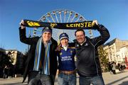 11 December 2010; Dublin Leinster supporters, from left, Paul Saunders, from Killiney, Enda Kelliher, from Rathfarnham, and David Dodd, from Blackrock, in Clermont town centre ahead of their side's Heineken Cup Pool 2 - Round 3 match against ASM Clermont Auvergne, tomorrow. Clermont, France. Picture credit: Stephen McCarthy / SPORTSFILE