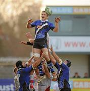 11 December 2010; Andy Beattie, Bath Rugby, wins possession for his side in the lineout. Heineken Cup Pool 4, Round 3, Ulster Rugby v Bath Rugby, Ravenhill Park, Belfast. Picture credit: Oliver McVeigh / SPORTSFILE