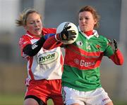 12 December 2010; Fiona McHale, Carnacon, Mayo, in action against Mairead Kennedy, Inch Rovers, Cork. Tesco All-Ireland Senior Ladies Football Club Championship Final, Carnacon, Mayo v Inch Rovers, Cork, Leahy Park, Cashel, Tipperary. Picture credit: David Maher / SPORTSFILE