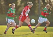 12 December 2010; Mary O'Connor, Inch Rovers, Cork, in action against Michelle McGing, Carnacon, Mayo. Tesco All-Ireland Senior Ladies Football Club Championship Final, Carnacon, Mayo v Inch Rovers, Cork, Leahy Park, Cashel, Tipperary. Picture credit: David Maher / SPORTSFILE