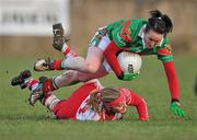 12 December 2010; Michelle McGing, Carnacon, Mayo, in action against Amy O'Shea, Inch Rovers, Cork. Tesco All-Ireland Senior Ladies Football Club Championship Final, Carnacon, Mayo v Inch Rovers, Cork, Leahy Park, Cashel, Tipperary. Picture credit: David Maher / SPORTSFILE