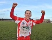 12 December 2010; Mary O'Connor, Inch Rovers, Cork, celebrates at the end of the game after victory over Carnacon, Mayo. Tesco All-Ireland Senior Ladies Football Club Championship Final, Carnacon, Mayo v Inch Rovers, Cork, Leahy Park, Cashel, Tipperary. Picture credit: David Maher / SPORTSFILE