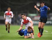 3 September 2016; Adam La Grue of Leinster is tackled by Angus Kernohan of Ulster during the U18 Schools Interprovincial Series Round 2 match between Leinster and Ulster at Donnybrook Stadium in Donnybrook, Dublin. Photo by Stephen McCarthy/Sportsfile