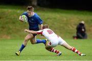 3 September 2016; James Hickey of Leinster is tackled by Jonny Stewart of Ulster during the U19 Interprovincial Series Round 1 match between Ulster and Leinster at RBAI in Belfast. Photo by Oliver McVeigh/Sportsfile