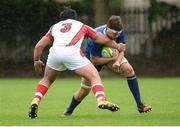 3 September 2016; xAaron Brownexx of Leinster is tackled by Tom O'Toole of Ulster during the U19 Interprovincial Series Round 1 match between Ulster and Leinster at RBAI in Belfast. Photo by Oliver McVeigh/Sportsfile