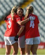 3 September 2016; The Cork full-back line consisting of Brid Stack, Marie Ambrose, and Roisin Phelan celebrate after defeating Monaghan in the TG4 Ladies Football All-Ireland Senior Championship Semi-Final match between Cork and Monaghan at the Gaelic Grounds, Limerick. Photo by Diarmuid Greene/Sportsfile
