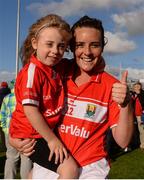 3 September 2016; Orlagh Farmer of Cork celebrates with her niece Sophie May, aged 4, after defeating Monaghan in the TG4 Ladies Football All-Ireland Senior Championship Semi-Final match between Cork and Monaghan at the Gaelic Grounds, Limerick. Photo by Diarmuid Greene/Sportsfile