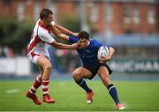 3 September 2016; Sam Barry of Leinster is tackled by Mark Thompson of Ulster during the U18 Schools Interprovincial Series Round 2 match between Leinster and Connacht at Donnybrook Stadium in Donnybrook, Dublin. Photo by Stephen McCarthy/Sportsfile