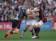 2 September 2016; Stuart McCloskey of Ulster is tackled by Rhys Thomas  and Ed Jackson of Newport Gwent Dragons during the Guinness PRO12 Round 1 match between Ulster and Newport Gwent Dragons at the Kingspan Stadium, Belfast.   Photo by Oliver McVeigh/Sportsfile