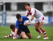 3 September 2016; Sam Dardis of Leinster is tackled by Max Baillie, left, and Oscar Yandall of Ulster during the U18 Schools Interprovincial Series Round 2 match between Leinster and Ulster at Donnybrook Stadium in Donnybrook, Dublin. Photo by Stephen McCarthy/Sportsfile