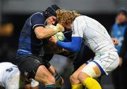 12 December 2010; Shane Jennings, Leinster, is tackled by Aurélien Rougerie, ASM Clermont Auvergne. Heineken Cup Pool 2 - Round 3, ASM Clermont Auvergne v Leinster, Stade Marcel Michelin, Clermont, France. Picture credit: Stephen McCarthy / SPORTSFILE