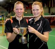 12 December 2010; Denmark's Maria Helsbol, left, and team-mate Anne Skelbaek with the cup after their final against England's Heather Olver and Mariana Agathangelou. Denmark won the match 12-21, 21-12, 21-15. Yonex Irish International Badminton Championship Finals, Women's Doubles Final, Denmark v England, Baldoyle Badminton Centre, Dublin. Picture credit: Brian Lawless / SPORTSFILE