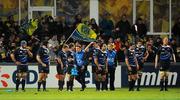12 December 2010; Leinster players and water carrier Brian O'Driscoll regroup after conceding a second try. Heineken Cup Pool 2 - Round 3, ASM Clermont Auvergne v Leinster, Stade Marcel Michelin, Clermont, France. Picture credit: Stephen McCarthy / SPORTSFILE