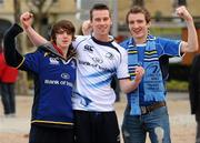 12 December 2010; Leinster supporters, from left, Daniel Quinlan, from Dunboyne, Co. Meath, Stephen Walsh and Michael Quinlan, from Castleknock, Dublin, at the ASM Clermont Auvergne v Leinster - Heineken Cup Pool 2 - Round 3 game, Stade Marcel Michelin, Clermont, France. Picture credit: Stephen McCarthy / SPORTSFILE