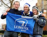12 December 2010; Leinster supporters, from left, Eunin Hession, from Ballinteer, Dublin, Philip Lovegrove, from Dun Laoghaire, Dublin, and Cathriona Reilly, from Longford Town, at the ASM Clermont Auvergne v Leinster - Heineken Cup Pool 2 - Round 3 game, Stade Marcel Michelin, Clermont, France. Picture credit: Stephen McCarthy / SPORTSFILE