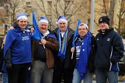 12 December 2010; Leinster supporters, from left, Shane Kelly, from Dun Laoghaire, Dublin, Barry Kelly, from Ranelagh, Dublin, Mark Kelly, from Glenageary, Dublin, Rob Eaden, from Monkstown, Dublin, and Mark O'Reilly, from Athlone, Co. Westmeath, at the ASM Clermont Auvergne v Leinster - Heineken Cup Pool 2 - Round 3 game, Stade Marcel Michelin, Clermont, France. Picture credit: Stephen McCarthy / SPORTSFILE