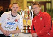 13 December 2010; Peter Cherrie, Dundalk, left, and Peter Thompson, Linfield, at the launch of the Setanta Sports Cup for 2011. Belfast City Hall, Donegall Square, Belfast, Co. Antrim. Picture credit: Oliver McVeigh / SPORTSFILE