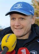 14 December 2010; Leinster head coach Joe Schmidt speaking to the media prior to squad training ahead of their Heineken Cup, Pool 2, Round 4, game against ASM Clermont Auvergne on Saturday. Leinster Rugby media briefing and squad training, Thornfields, UCD, Belfield, Dublin. Photo by Sportsfile