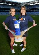14 December 2010; Leading camogie stars and broadcasting personalities are uniting behind the efforts of an Irish charity, The Hope Foundation, to raise funds for the street and slum children of Calcutta. The partnership 'Camogie for Hope' will work to raise awareness of the work carried out by the charity and liaise on select fundraising initiatives including a charity 'All Stars' camogie match. Furthermore a fundraising run in Calcutta, the 'Kolkatta 10k' is taking place in the Indian city in March, with further information available on www.hopefoundation.ie . Pictured at the launch are camogie stars Aislinn Connolly, Galway, left, and Elaine Alyward, Kilkenny. Camogie Association & The Hope Foundation Photocall, Croke Park, Dublin. Picture credit: Brian Lawless / SPORTSFILE