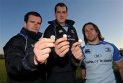 15 December 2010; Leinster and Ireland trio Shane Jennings, left, Devin Toner and Isaac Boss, right, are calling on all their supporters to support the Christmas Collection on behalf of their official Charity Partners - Action Breast Cancer, Age Action, Welcome Home and St. Michael’s House at Leinster’s Heineken Cup, Pool 2, Round 4, game against Clermont Auvergne at the AVIVA Stadium on Saturday. The collection will take place before the match on all the main routes into the stadium and in the concourse areas. Supporters are asked to give €1 to try and help raise €40,000. Thornfields, UCD, Belfield, Dublin. Photo by Sportsfile